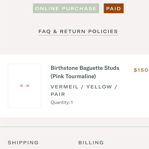 Aurate Birthstone Baguette Pink Tourmaline Studs yellow 14k Gold - Picture 4 of 5